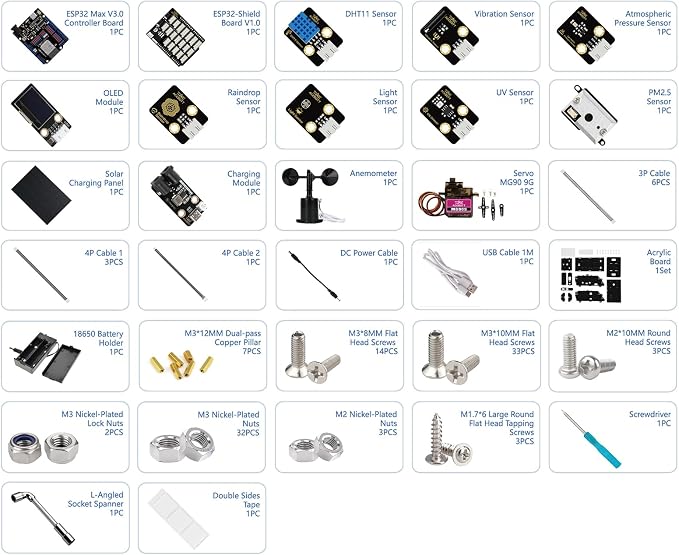 ACEBOTT STEM Science Coding Kits for Adults, ESP32 Weather Station and Weather Instrument Kit with APP, Outdoor Sensor, Weather Forecast, Temperature,Humidity,Wind Rain Gauge for Arduino IoT Starter