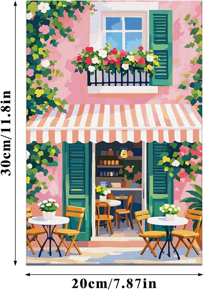 FLUXOJOY 6 Pack Painting by Number Kits for Adult, DIY Canvas Color Painting Kit for Kids or Beginner with Paint Brushes Acrylic Pigment Drawing Paintwork 20x30cm Without Frame (Mediterranean-6 Pack)