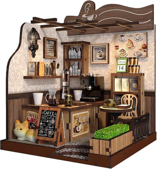 DIY Mini House Country Cafe 3D Wooden Puzzle Craft Model for Adults, Miniature Dollhouse Kit, Mini Coffee Shop Building Kit with Tools, Creative Home Decor & Unique Gift for Coffee Lovers