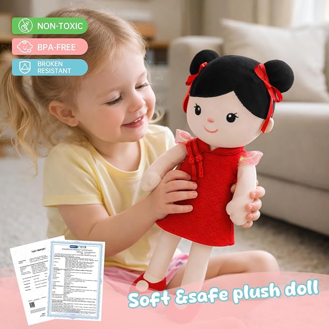 Soft Baby Doll Toys,16inch Baby Rag Doll for Girls Birthday Gifts Cuddly Plush Toys for Toddler Kids (Cheongsam Girl)