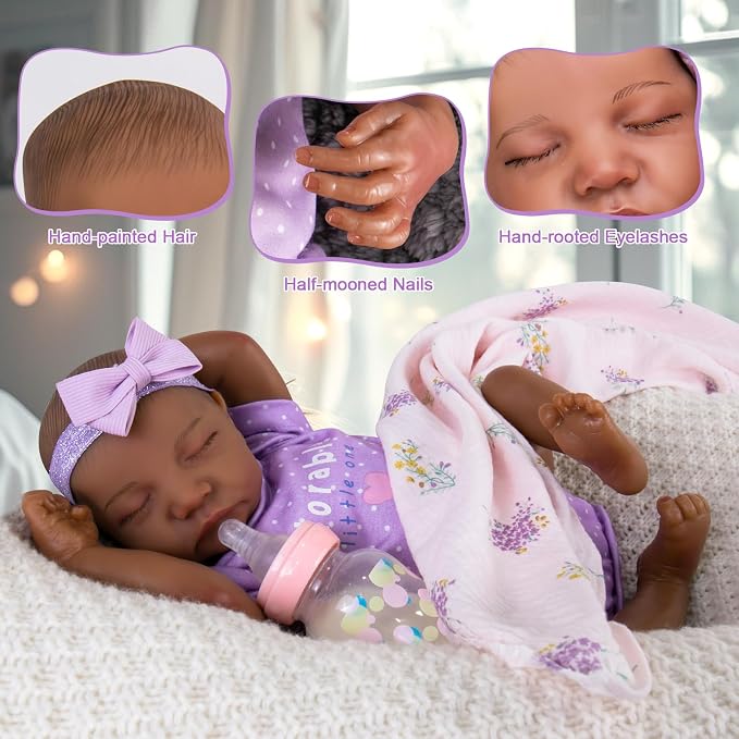 Aori Reborn Baby Dolls Black - Realistic Baby Doll Girl Black 18-inch, Real Life Soft Vinyl American Doll, Nice Gift for Kids, New-Parents, Grand-Parents, Doll Collectors