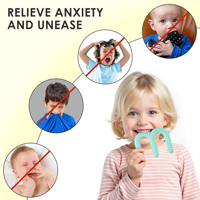 ERKOON Chew Toys for Autistic Children - Bpa-nae, Textured Silicone Teether Rings for Oral Stimulation and Calming - Safe, Durable, and Easy to Hold - Set of 2 Multicolor Teethers (M+R)