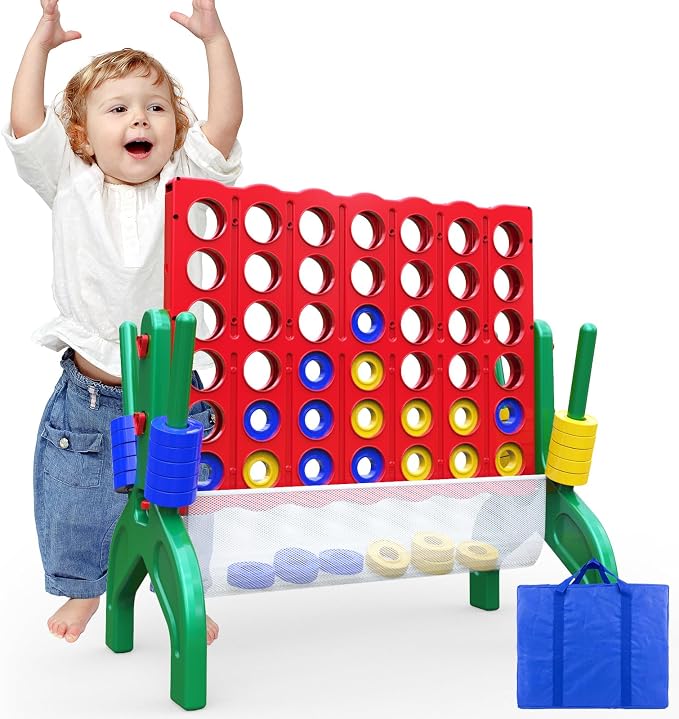 Aywewii 1.9 FT Giant 4-in-A-Row Connect Game 4-to-Score Jumbo Yard Games, Indoor Outdoor Games for Kids, Family Games for Kids and Adults, Tabletop Board Game, Birthday Gift for Boys & Girls