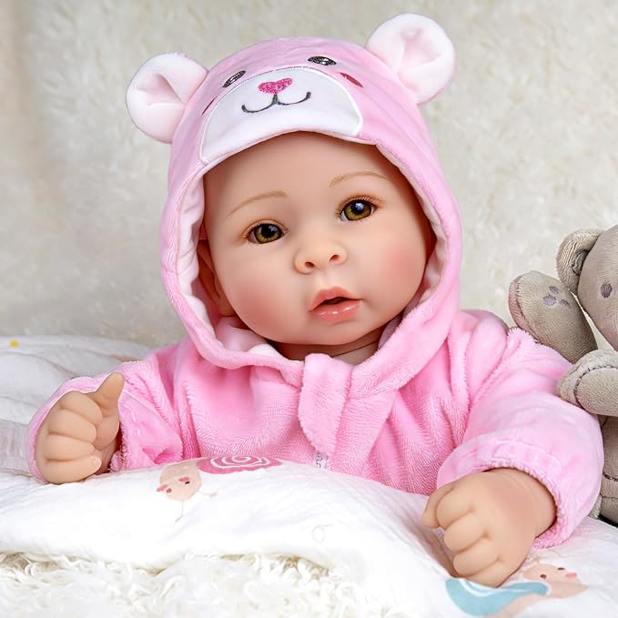 Aori Baby Dolls Realistic, 17-inch Lifelike Soft Body Baby Girl That Look Real with Feeding Kit Included, Ideal Gift for Kids, Birthday, Pretend Play