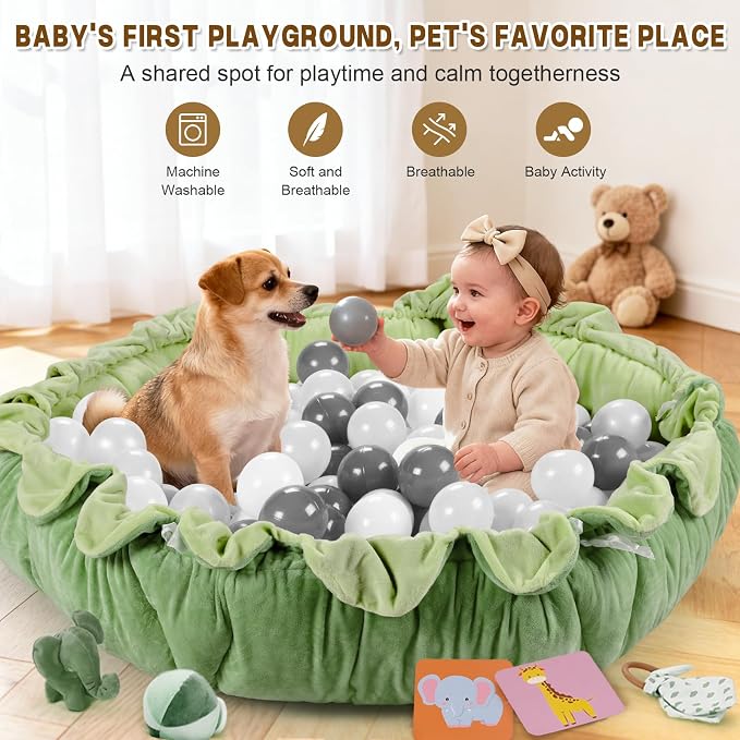 5-in-1 Baby Activity Gym & Play Mat with 6 Hanging Toys, Tummy Time Mat & Cards - Extra Large, Reversible Machine Washable Pad - Gift for Newborns, Infants 0-12 Months, Green