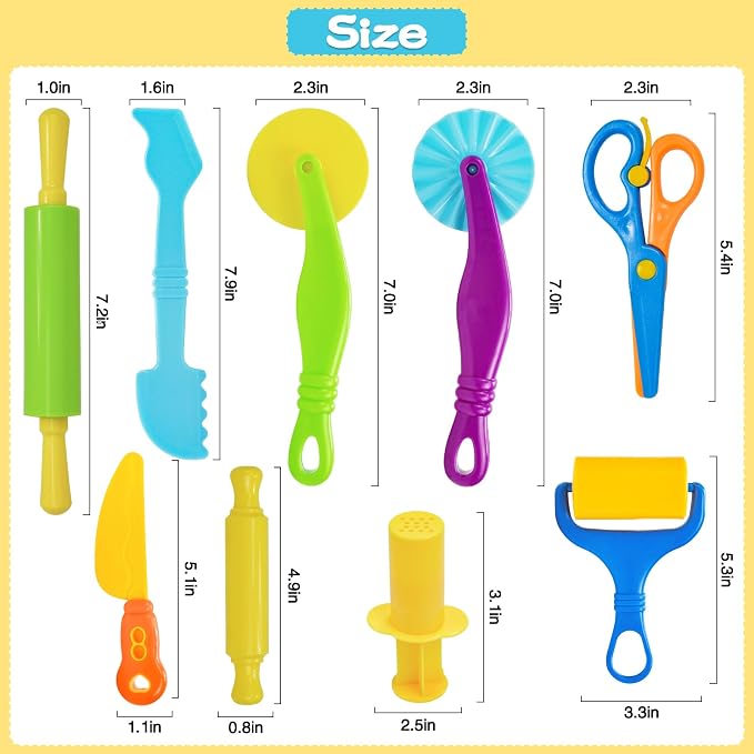 LCY WEDSHI Dough Tool Set, 32 Pcs Dough Tools Sets for Kids Ages 4-8, Dough Accessories Includes Animal Molds, Cutters Roller, Rolling Pins, Safety Scissors, Plastic Knife