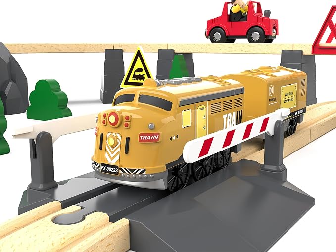 Motorized Train for Kids, Remote Control Locomotive Train Toy for Wooden Tracks, Battery Powered Electric Trains with Sound & Lights Effects Compatible with Thomas, Brio, Chuggington