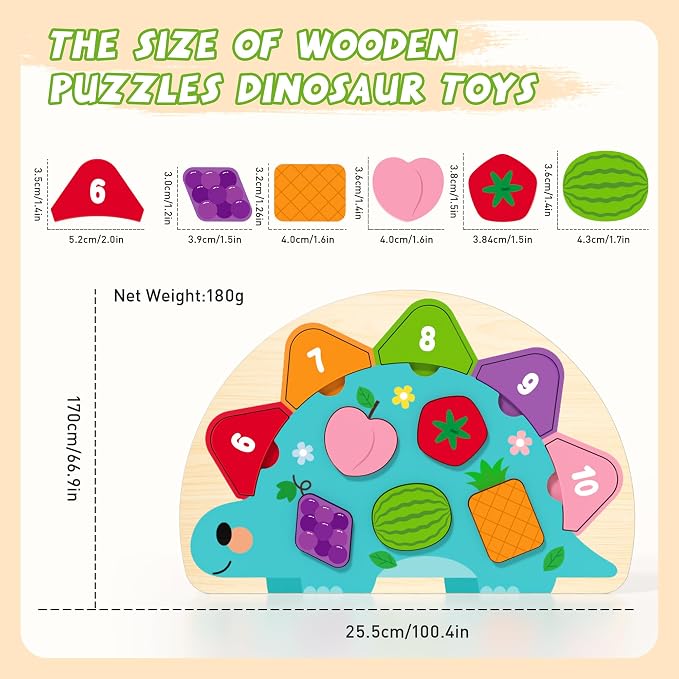 Montessori Toys for 1 2 3 Year Old, Wooden Puzzles Dinosaur Hedgehog Toy for Toddlers, Shape Sorter & Color Match Toddler Puzzles, Baby Puzzle Learning Toys Christmas Birthday Gifts for Girls Boys