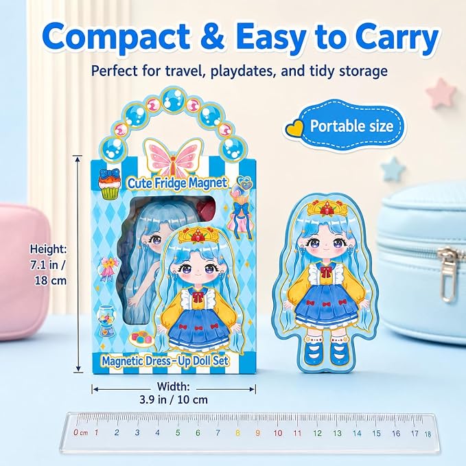 Magnetic Dress Up Dolls for Girls, 87PCS Princess Magnet Dolls with Foil Art & DIY Accessories, Airplane Car Road Trip Activity Set, Pretend Play Set Birthday Gift for Toddlers Kids Ages 3 4 5 6 7 8