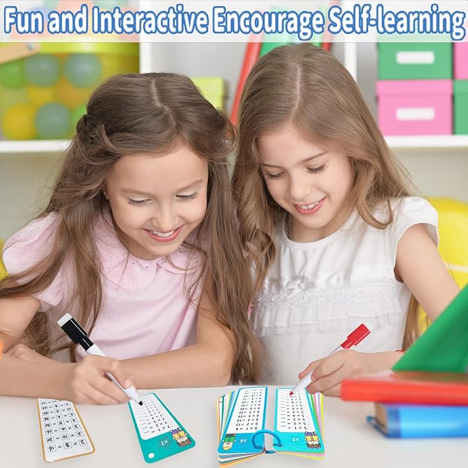 60Pack Math Flash Cards, Large Math Addition Subtraction Multiplication Division Table Flashcards Chart, with 60 Cards, 8 Dry Erase Markers, 4 Rings, for 1st, 2nd, 3rd Grades Classroom Home