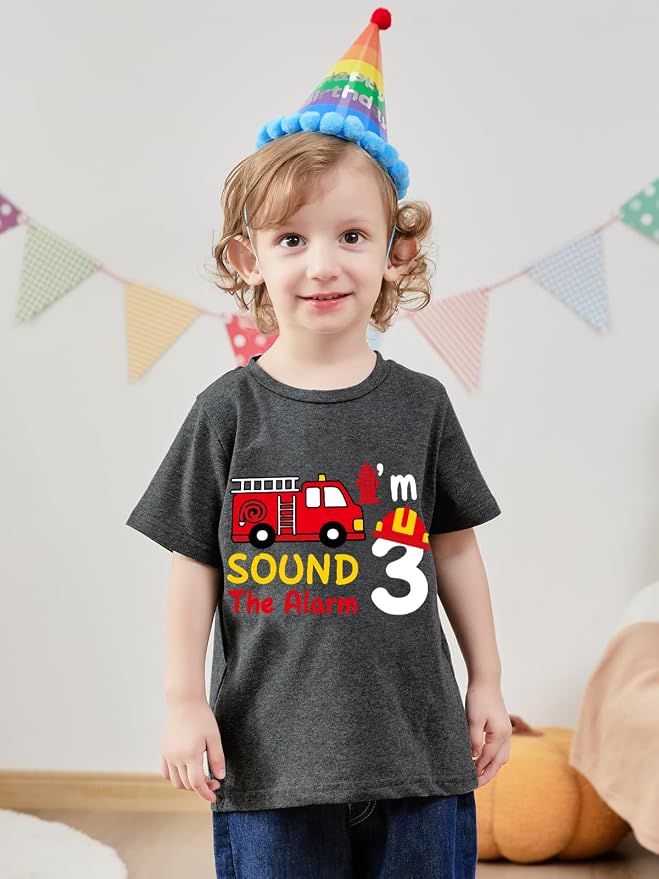 Lovekider 2-5 Years Birthday Boy Shirt Construction Party T-Shirts Excavator Cotton Short Sleeve Tee Dark Grey
