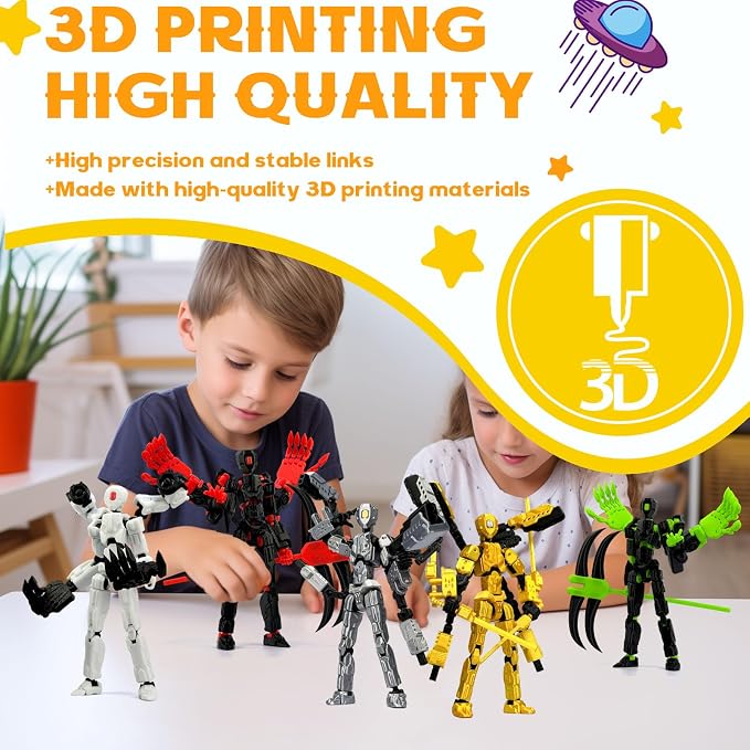 T13 Assembly Completed Action Figure Set, Multi-Jointed Movable 3D Printed Robot Toy, Cool Desktop Decoration Collectible Gift for Game Lovers (Black Green and Black red)