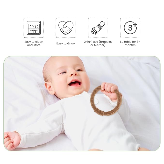 Silicone Teether Ring Toys, Soft & Textured Silicone Teether Rings for 3+ Month Babies, Baby Teething Bracelets Relief Soothing Sore Gums