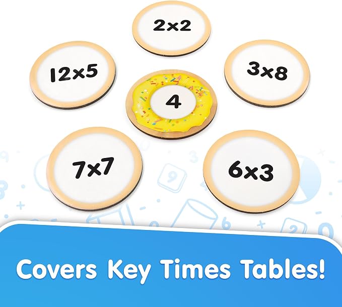 Junior Learning: Multiplication Snacks - Hands-On Math Equations Game, Practice Key Times Tables, Donuts Theme Double-Sided Cards, Grades 2+, Kids 7+