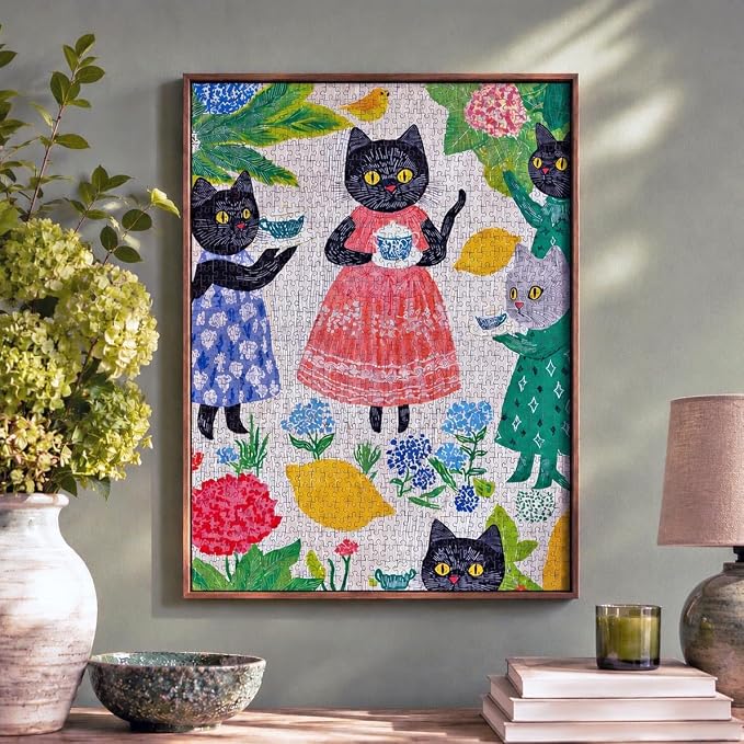 Cross & Glory | 1000 Piece Jigsaw Puzzles for Adults | The Whiskered Tea Society | Whimsical Cat Puzzles for Adults | Garden Tea Party Scene | Satin Finish Cat Puzzle | Ages 14+