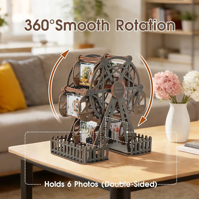 Photo Ferris Wheel 3D Wooden Puzzles for Adults, Rotating Mini Picture Frame Wood Model Kits - Unique Graduation, Personalized Anniversary Presents for Dad, Women Men
