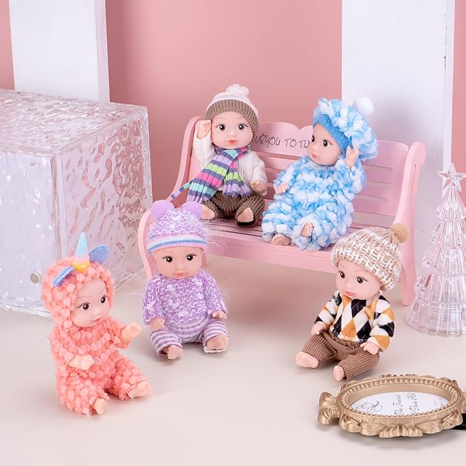 Vueos 10pcs Set 4 Inch Reborn Baby Dolls - Open Eyes Realistic Baby Doll Toys for Kids, Mini Dolls Collection for 3+ Year Old Girls Boys