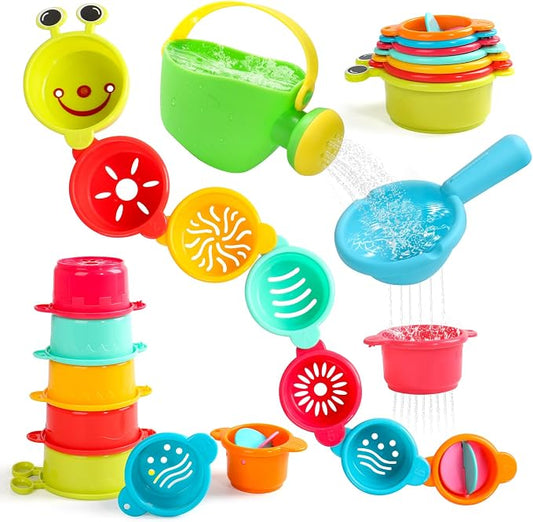 Beach Toys for Toddlers 1-3 Bath Toys Sand Pool Water Table Toys Mold Free Bathtub Toys for 12+ Months Stacking Cups Showerhead Spoon for 1 2 3 4 5 6 Years Old Girls Boys Gifts 9PCS