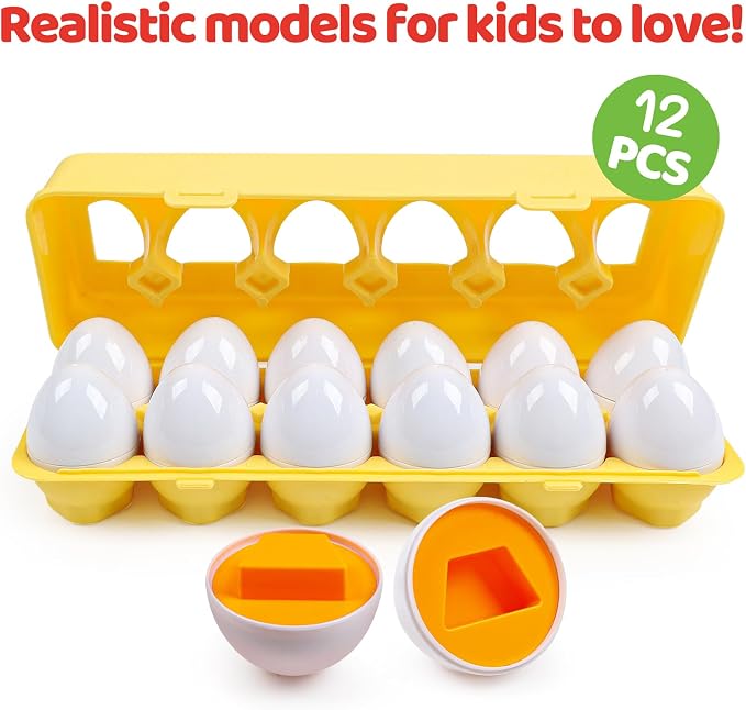 Toddler Eggs Toys,Montessori Geometric Egg Early Fine Motor Skills Learning Color Sorting & Shape Sorter Matching Game Easter Basket Stuffers Toys for Kids Boys Girls Ages 1-3