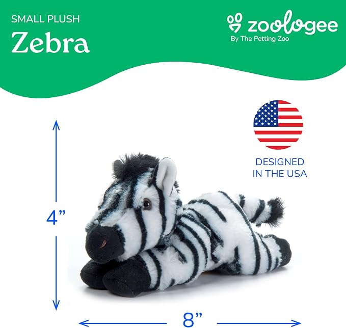 The Petting Zoo Zebra Stuffed Animal Plushie, Gifts for Kids, Scoopz Wildlife Animals, Zebra Plush Toy, 8 inches