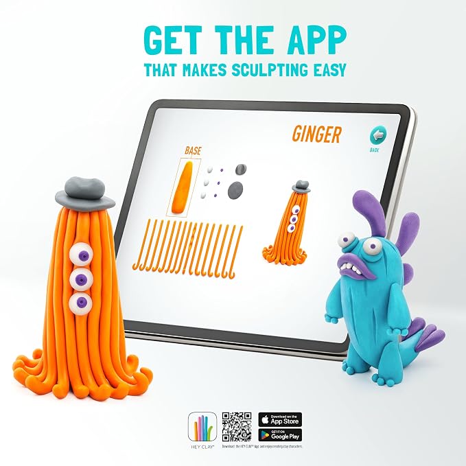 HEY CLAY - Beasts Set-Colourful Modeling Kids-Air Dry Clay Kit 15 cans and Sculpting Tools with Fun Interactive Instructions App, Multicoloured