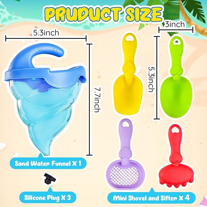 5Pcs Sand Spilling Funnel Beach Toy, Drip Sand Castle Maker Water Mixing Writing Toy for Summer Beach Sandbox Outdoor Activities