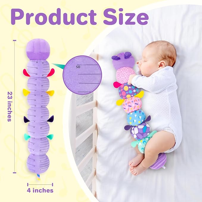 KMUYSL Baby Sensory Caterpillar Toys for 0-6 6-12 Months, Soft Plush Activity Toy with Crinkle, Rattle & Gentle Music, Tummy Time Toy for Infant Newborn, Early Development Toy Shower Gifts for Baby