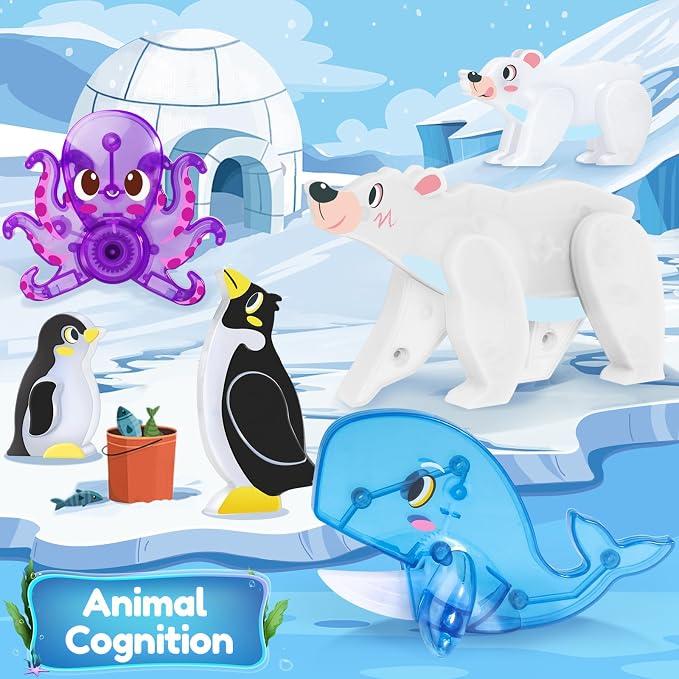 Oriate Magnet Arctic Animals for Magnetic Tiles, 6pcs Movable Joints Zoo Animals for Magnetic Blocks, Animal Toys Compatible with Magnetic Tiles, Educational Magnetic Building Tiles for Kids