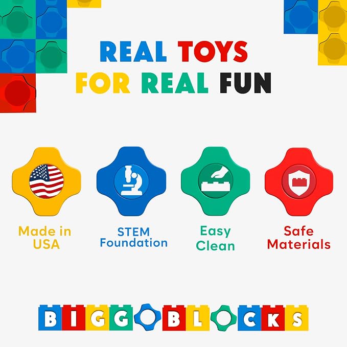 BiggoBlocks Big Blocks for Kids Ages 4-8, Indoor & Outdoor Blocks for Kids Jumbo Games, Large Building Blocks (24 PC) Beginner Set
