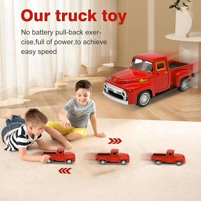 Little Red Truck Toy for Toddlers 3 4 5 6 7 8 Year Old Boys Girls,1:32 Alloy Toddlers Car Toy Driveable,Car Door Can Open,Toy Trucks for Kids Easter Christmas Birthday Gifts