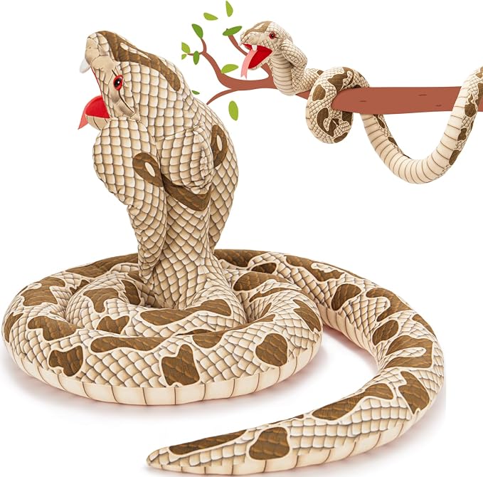 MaoGoLan 98 inch King Cobra Stuffed Animal Large Stuffed Snake Giant Cobra Realistic Plush Python Toys for Kids Halloween Prank Props Christmas Birthday Easter Valentine's Day, Brown