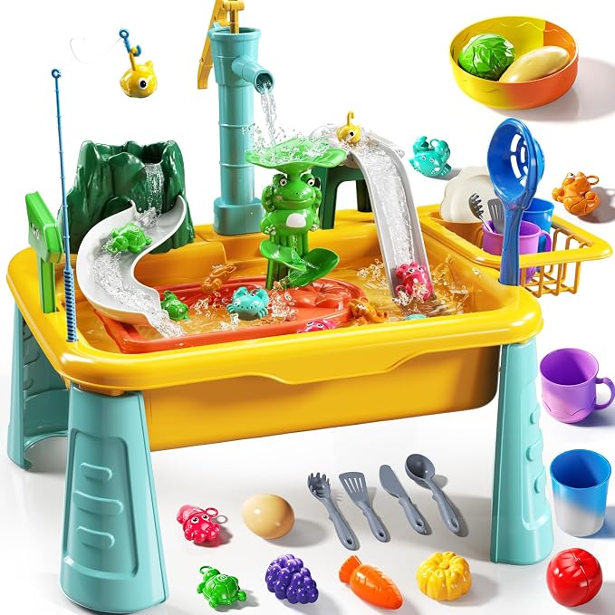 JUKUDAHU Water Table for Toddlers 1-3 - Toddler Outdoor Toy, Outside Water Play Table for Kids Ages 4-8, Play Sink Toy with Running Water, Fishing Games, Birthday Gifts for Boys and Girls 3 4 5 6