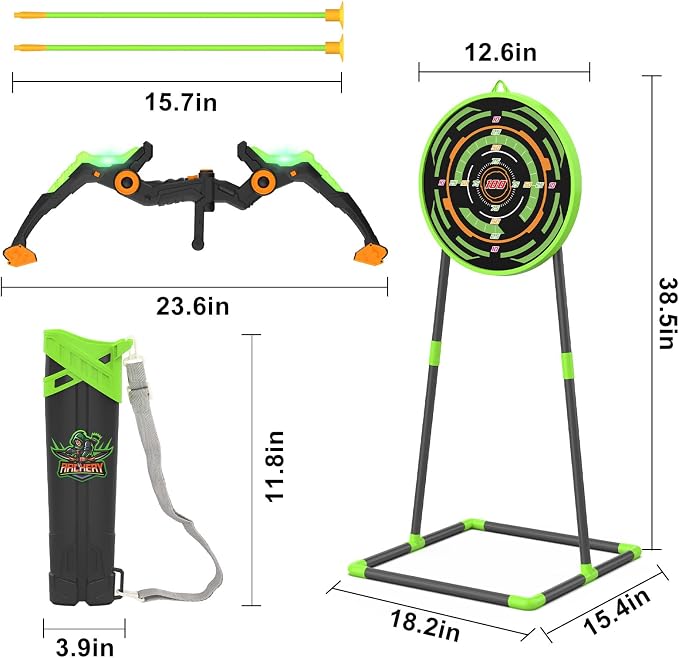 Kmuxilal Kids Bow and Arrow Set with LED Flash Lights, 10 Suction Cup Arrows, Quiver and Fluorescence Standing Target-Perfect Indoor and Outdoor Archery Set Toy Gift for Boys and Girls Ages 4-12