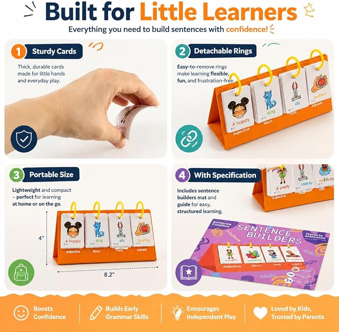 Alened Sentence Building Flash Cards for Kids Ages 5-8, Learn to Read Phonics Toy, Word Games, Speech Therapy Materials, Education Kindergarten Classroom Must Haves for 1st 2nd Grade