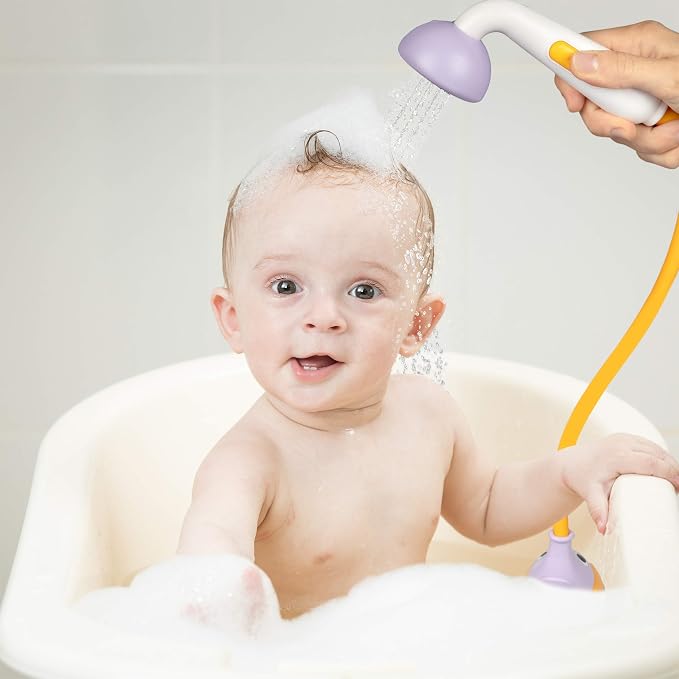 Yookidoo Baby Bath Shower Head - Elephant Water Pump and Trunk Spout Sprayer - One Handed Flow Control for Newborn Babies in Tub Or Sink (Purple)