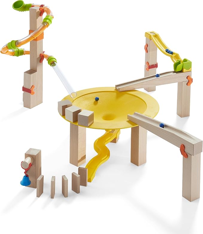 HABA Ball Track Basic Pack Funnel Jungle - Wooden Marble Run with Plastic Elements (Made in Germany)