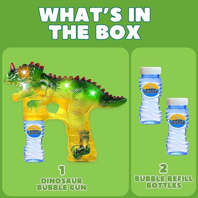 Haktoys Dinosaur Bubble Gun for Kids Automatic Bubble Machine Toy, Outdoor Bubble Maker Blower for Toddlers Boys Girls Backyard Play, 1 Pack