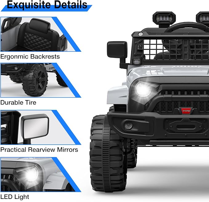 GarveeLife 12V Kids Electric Ride On Truck Car w/Parent Remote Control, Spring Suspension, LED Lights & AUX Port | Outdoor Ride Toy for Boys Girls