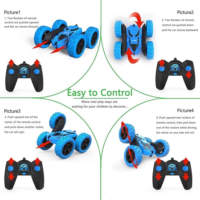 Hamdol Remote Control Car for Kids, 360° Rotating RC Stunt Car Double-Sided 4WD Electric Vehicle with LED Lights, 2.4GHz Rechargeable Toy Cars for Boys Girls Age 6 7 8 9 10 11 12, Birthday Gift