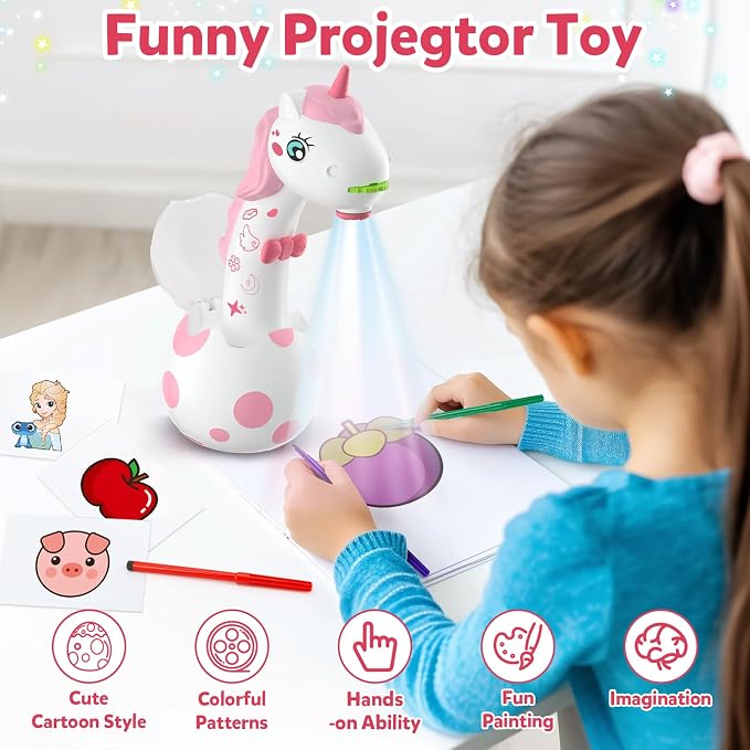 KETIEE Unicorn Drawing Projector Toys for Ages 5-7: Smart Art Sketcher Tracing and Drawing Projector for Kids with 96 Stencils, Spring for Girls Boys Ages 3+