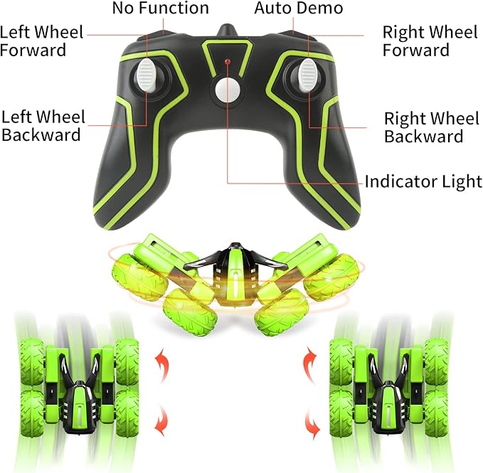 Amicool Remote Control Car Boy with Headlight, Hobby RC Car Stunt Kids Toy Gift for Boys Girls 6+ Years, Electric 4WD 2.4Ghz Double Side Rotating Race Vehicle 360° Flips Offroad Birthday Xmas