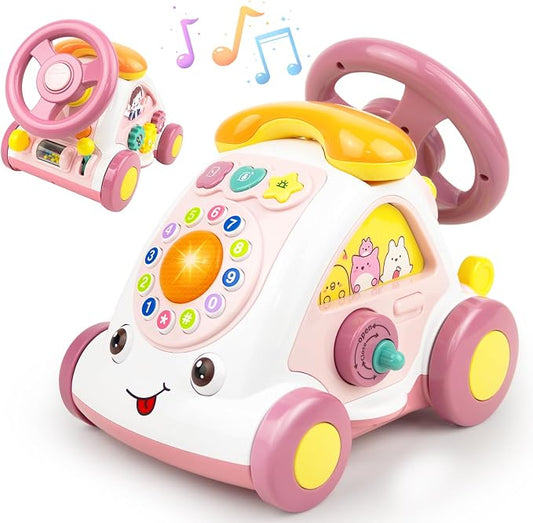 Love Mini Toddler Crawling Car Toy - Interactive Push Along Vehicle with Music & Lights, Early Learning Developmental Gift for Babies 6-12 Months