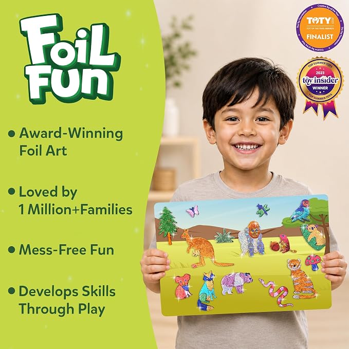 Skillmatics Foil Fun - Animals Mega Pack, No Mess Art for Kids, Craft Kits & Supplies, DIY Creative Activity, Travel Toys, Gifts for Boys & Girls Ages 4, 5, 6, 7, 8, 9, Travel Toys