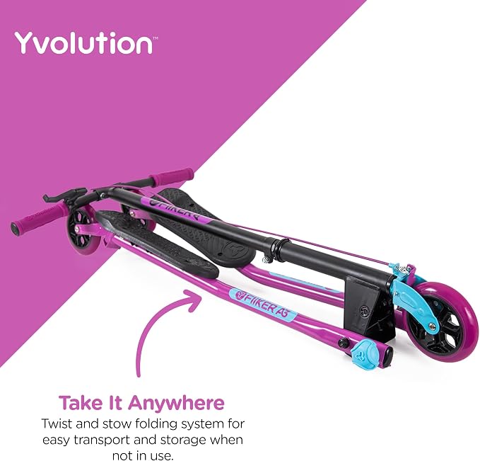 Yvolution Fliker A3 Drift Scooter, 3 Wheels Kids Wiggle Scooter, Foldable, Handbrake, Caster Wheels, for Boys and Girls Aged 7+ Years Old, Max Weight 175lbs