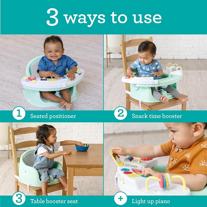 Infantino Music & Lights 3-in-1 Discovery Seat & Booster, Toddler Booster Seat for Dining Table or Kitchen Chair, Baby Activity Center & Snack Tray, Mint
