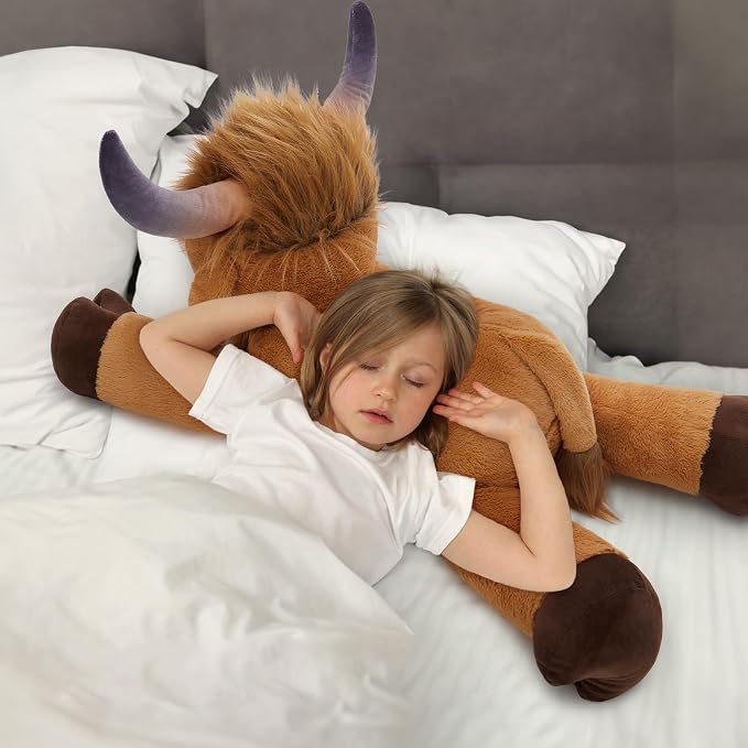 MaoGoLan Big Highland Cow Stuffed Animal for Kid,Large Cow Plush Pillow for Riding,Longhorn Stuffed Animal with Hair,Large Plush Farm Animal for Baby Shower, Birthday Gift,32 inches