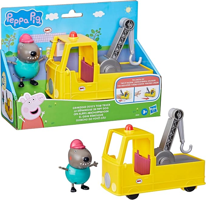 Peppa Pig Granddad Dog's Tow Truck Construction Vehicle and Figure Set, Preschool Toys for Boys and Girls 3 Years and Up