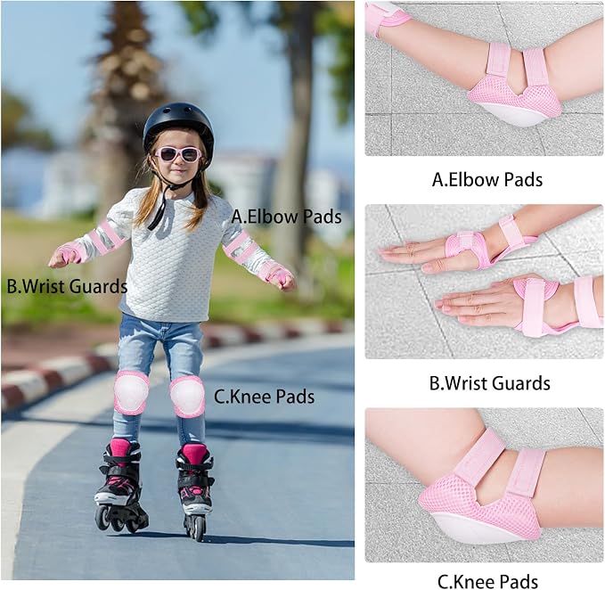 Kids/Youth Knee Pads and Elbow Pads Set with Wrist Guard 3 in 1 Kids Protective Gear Set for 3-14 Years for Skateboarding, Skiing, Cycling, BMX Biking, Running, Scooter