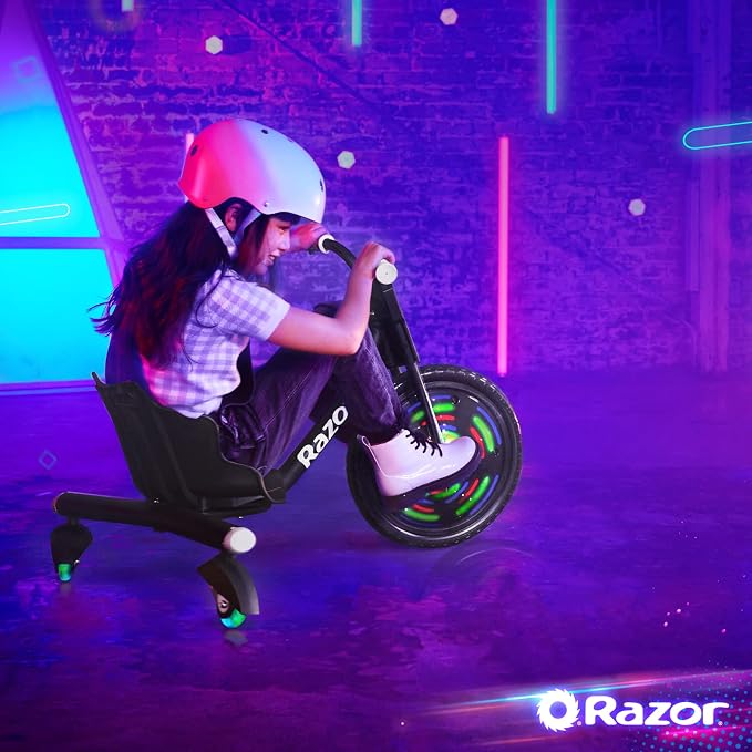 Razor RipRider 360 Lightshow – Trike with Rear Casters and with Motion-Activated Multi-Color Lights, 3 Wheeled Drifting Ride-On for Kids Ages 5 and Up