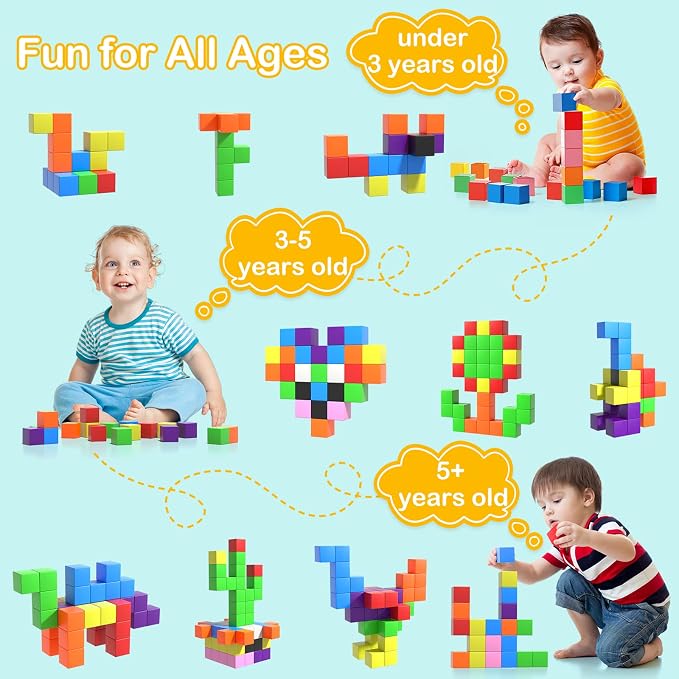 72pcs Magnetic Blocks for Kids, Magnetic Building Cubes for Toddlers 3-5, Preschool STEM Educational Sensory Montessori Square Toy for 3 4 5 6 Boys & Girls 72pcs